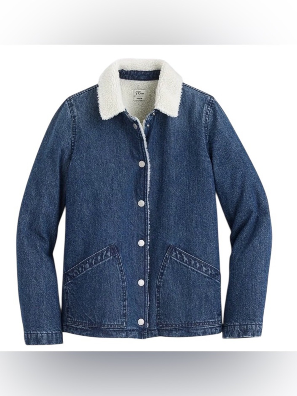 J. Crew Dark Blue Denim Jacket with Cream Sherpa Collar - Picture 1 of 2